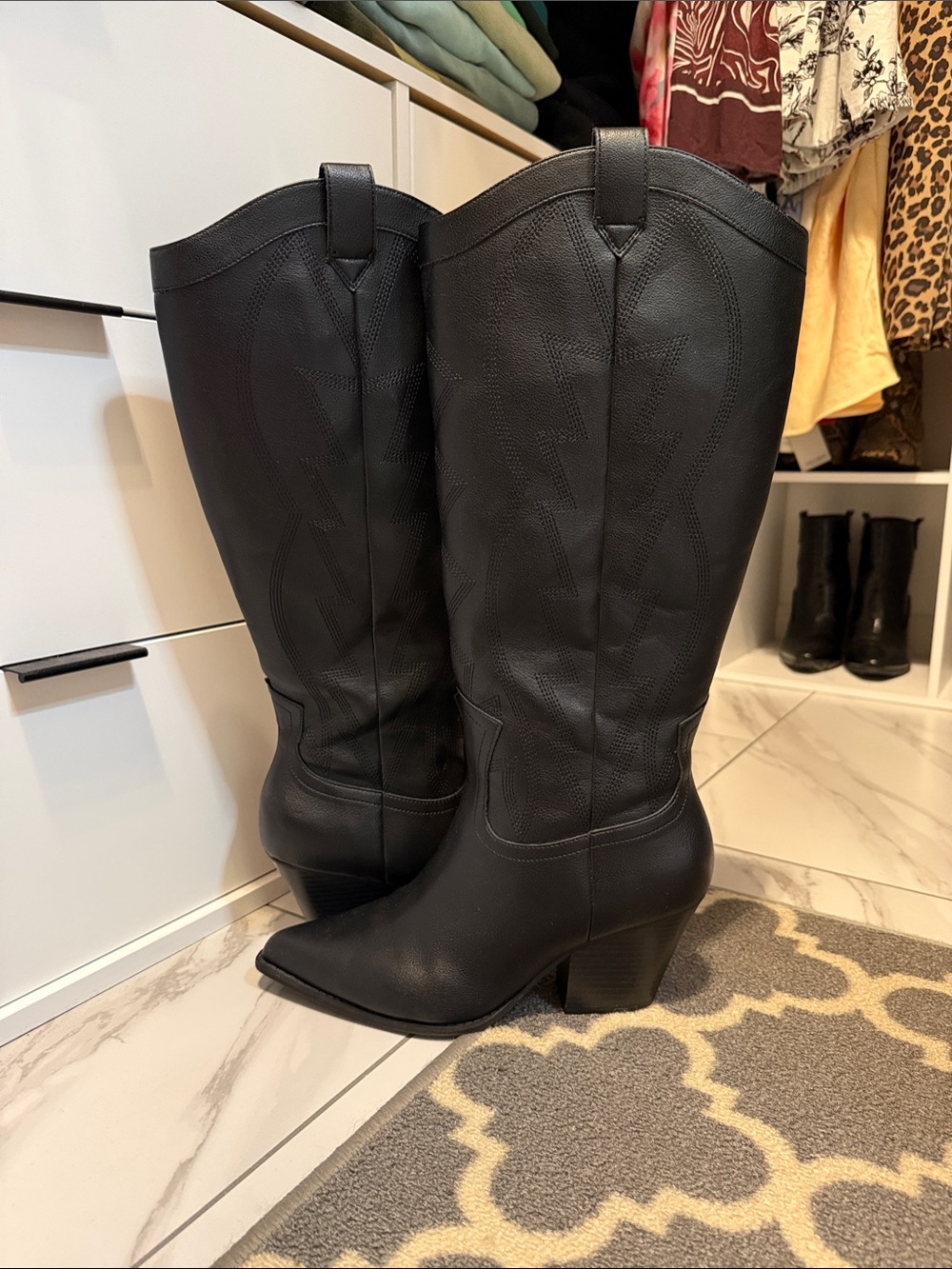 Mix No. 6 Black Knee-High Western Heeled Boots